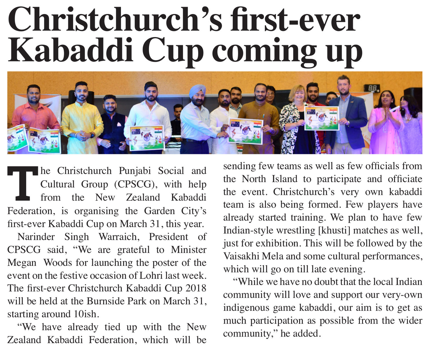 Christchurch first-ever Kabaddi Cup coming up