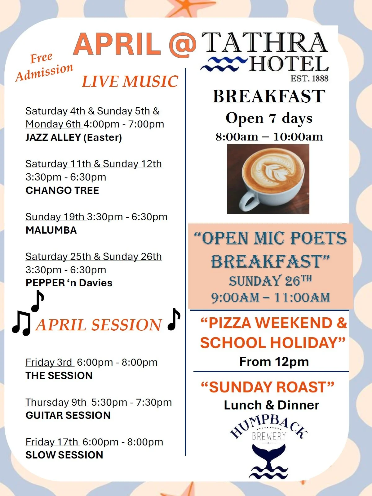 What's On April @Tathra Hotel