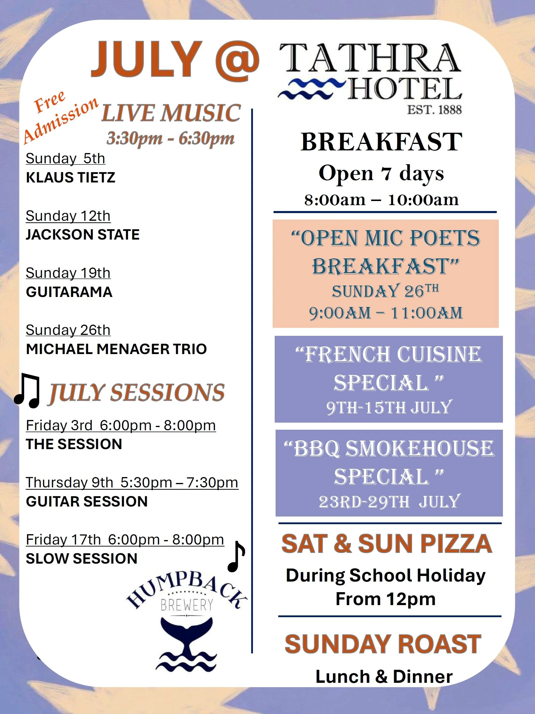 What's On July at Tathra Hotel