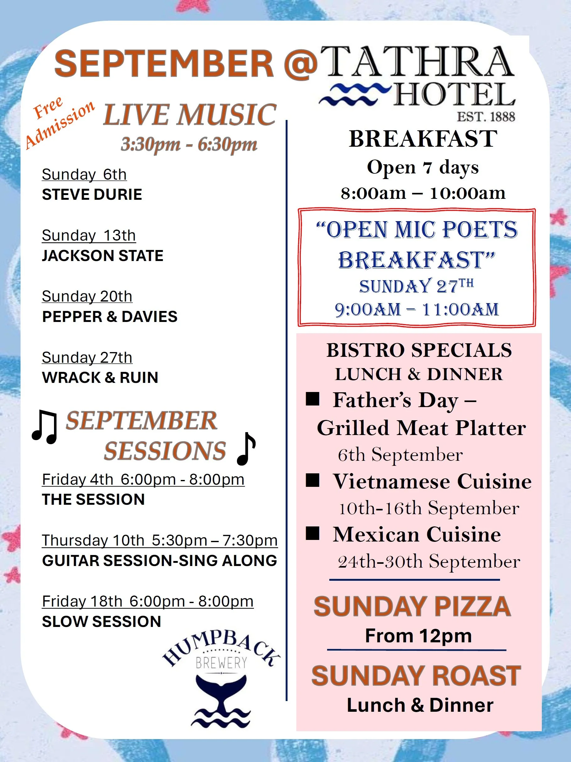 What's On September at Tathra Hotel