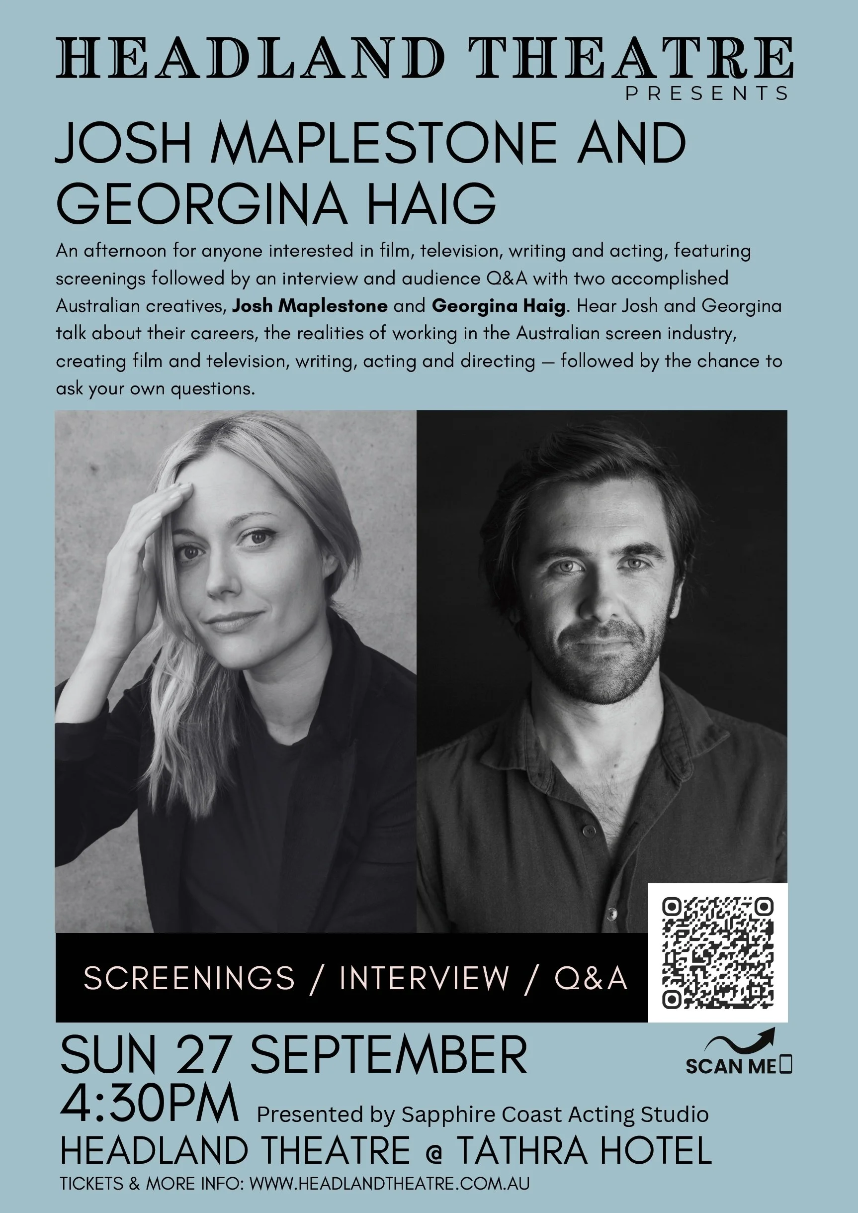 Josh Maplestone and Georgina Haig Q&amp;A at Headland Theatre