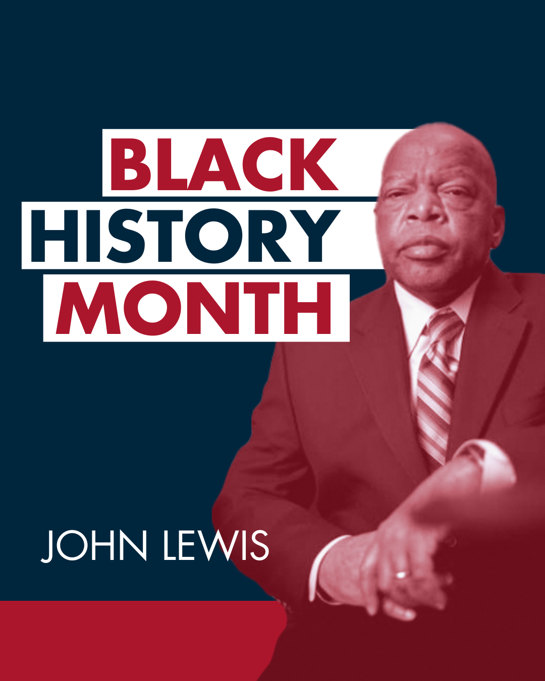 Book cover titled 'Black History Month' by John Lewis, featuring a portrait of John Lewis in a suit.