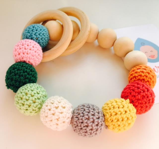 natural wooden crochet teether
