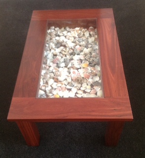  Jarrah Coffee table with "shadow box" drawer - the customers live near the beach and their grandchildren collected sea shells! 
