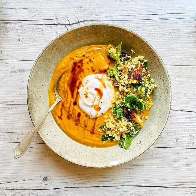 We can&rsquo;t get enough of @cheftomwalton&rsquo;s delicious soups. Tonight it&rsquo;s Moroccan Spiced Roast Carrot &amp; Coconut Yoghurt. It&rsquo;s got a touch of spice and is topped off with Roast Brussels Sprout and Cous Cous. Serve with extra l