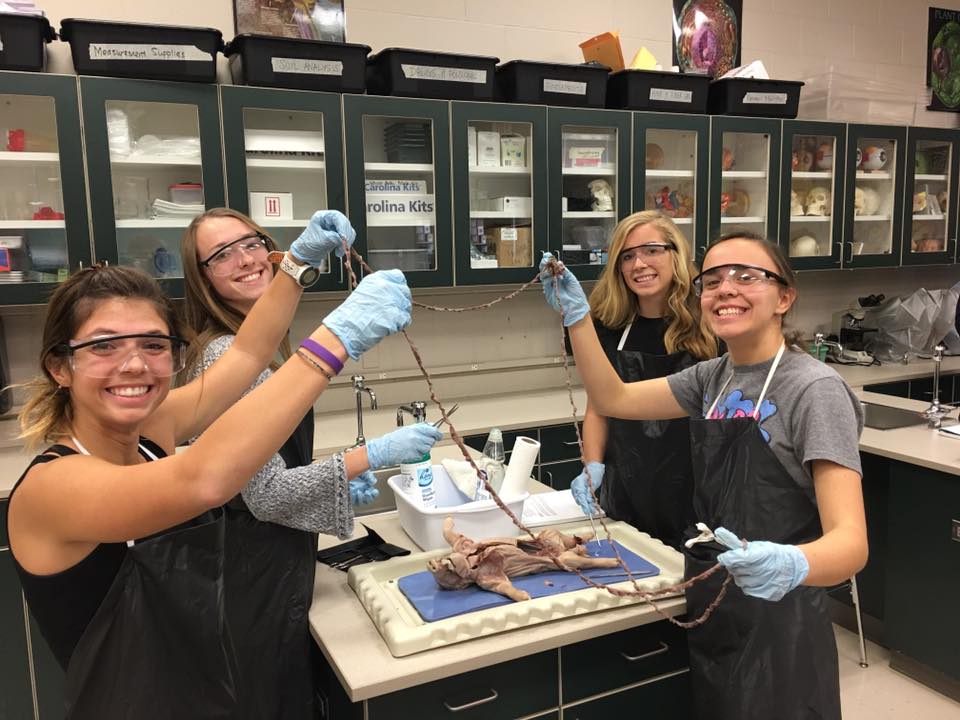 Maize South students pose with their lab dissection project.