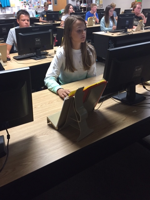 Students working in a computer lab.