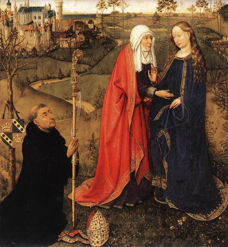 "Visitation" from Altarpiece of the Virgin, St. Vaast Altarpiece, by Jacques Daret, Staatliche Museen, Berlin