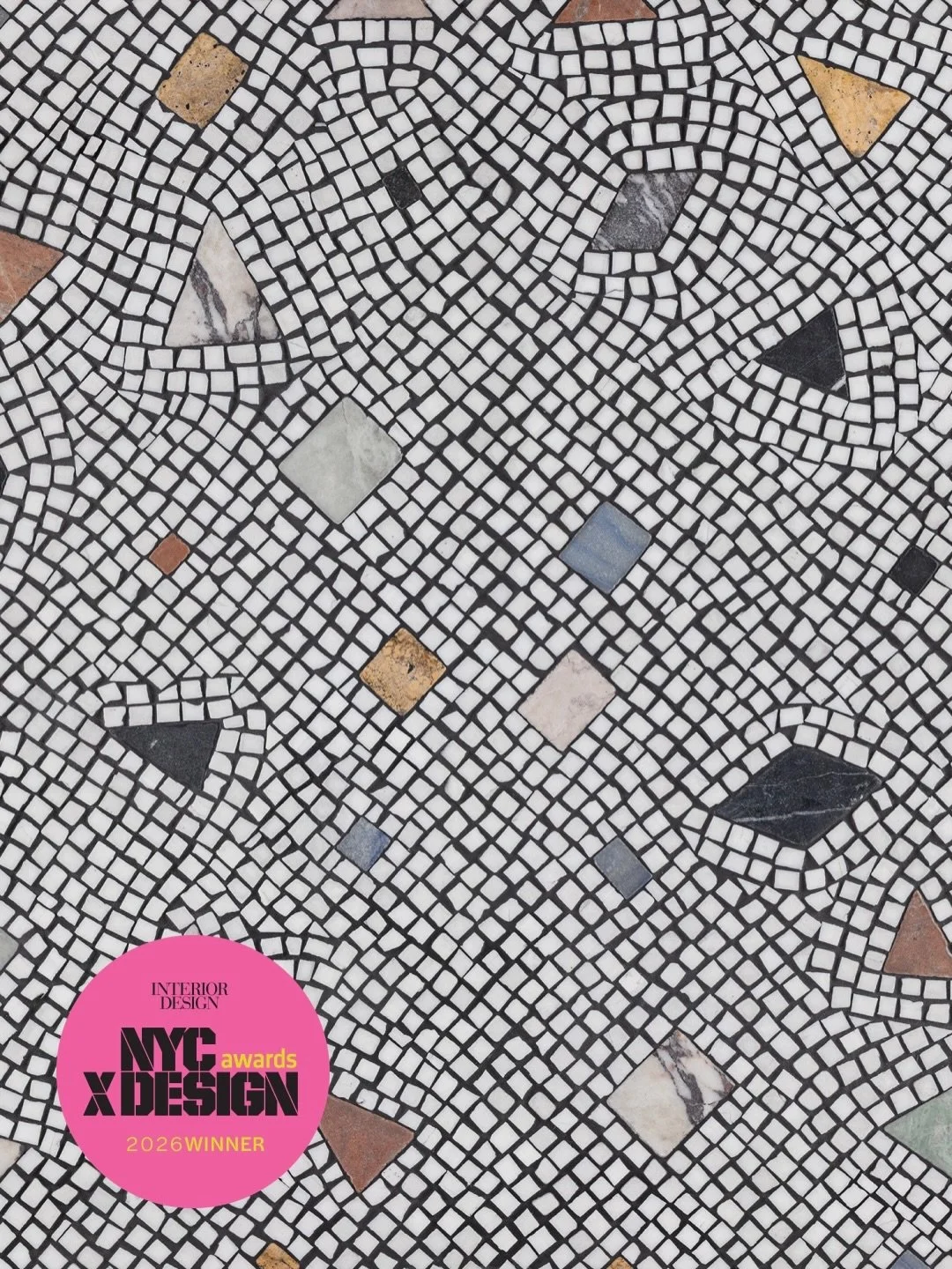 beyond thrilled to share&hellip;! named a winner in the NYC x DESIGN Awards, ARTIFACT by @alisonroseny explores mosaic through movement, texture, and form.&nbsp;

Tumbled geometric inlays drift across honed tesserae surfaces, creating a composition t