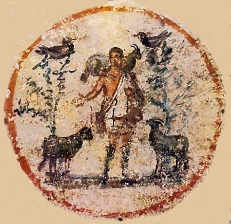 Catacomb of Priscilla, Rome, Italy, center of the ceiling of the