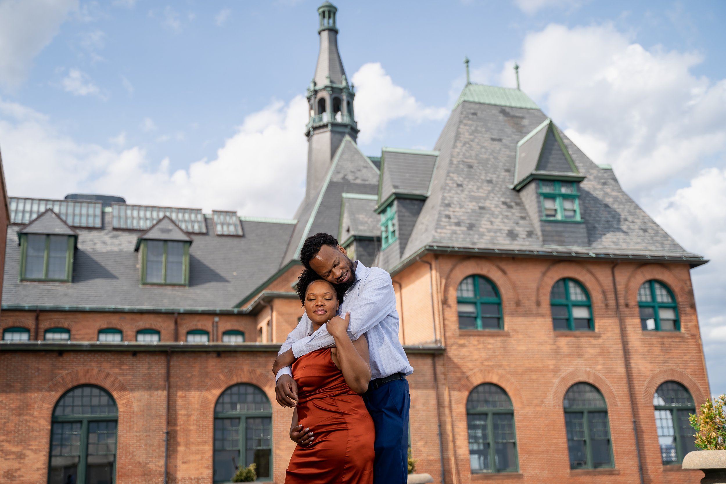 Liberty state park waterfront train station Jersey city NJ engagement photos rustic.jpg