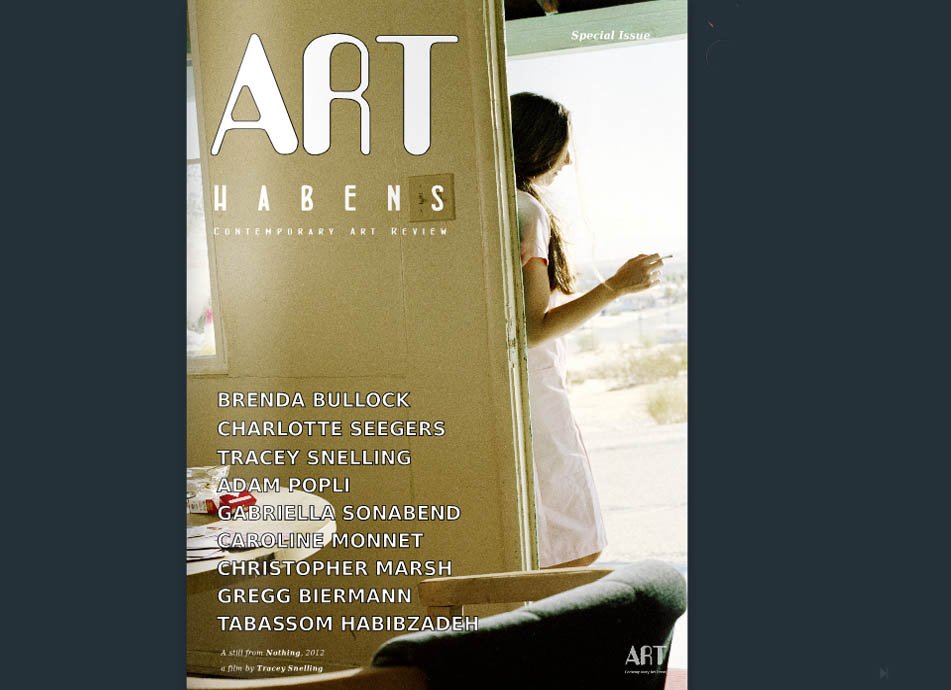 Cover of Art Habens magazine featuring a woman standing in a doorway, list of artists' names, and text: "Special Issue" and "Contemporary Art Review."