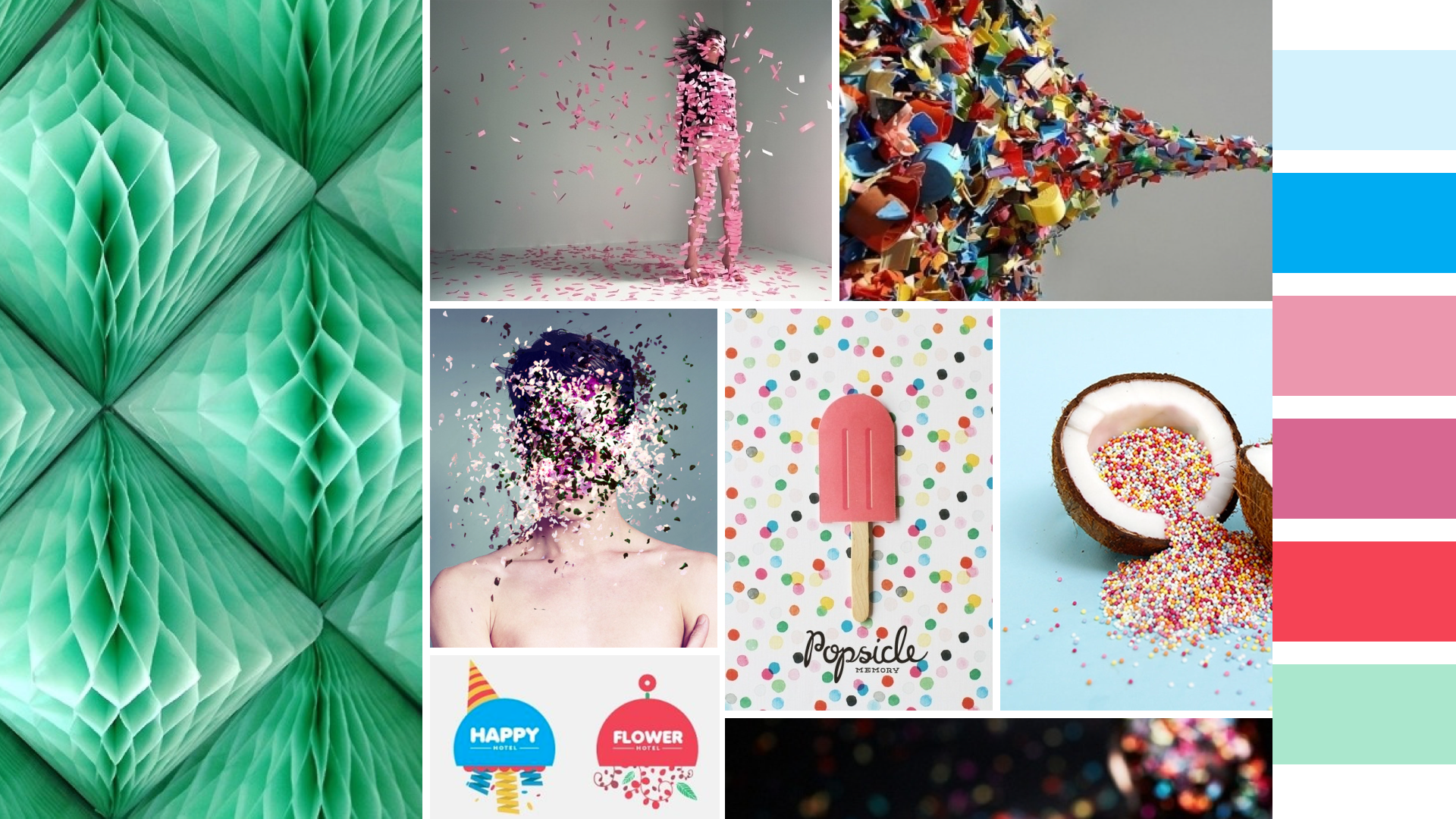 “Confetti” moodboard: the personal nature of parties and confetti inspired this approach.