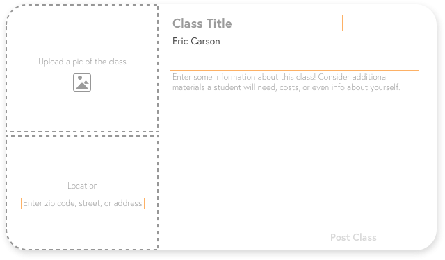 Users can create a class by entering information in a class card template.