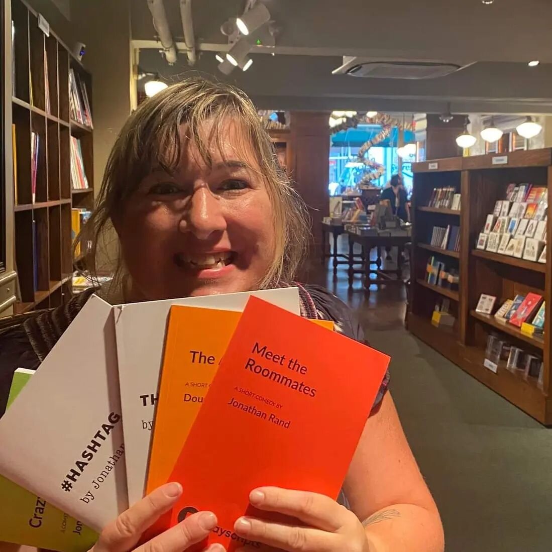 tfw a teacher who's been producing your plays for well over a decade sends you a picture from the @dramabookshop with your plays and you say to yourself, &quot;Pretty sure this was never on my vision board.&quot;