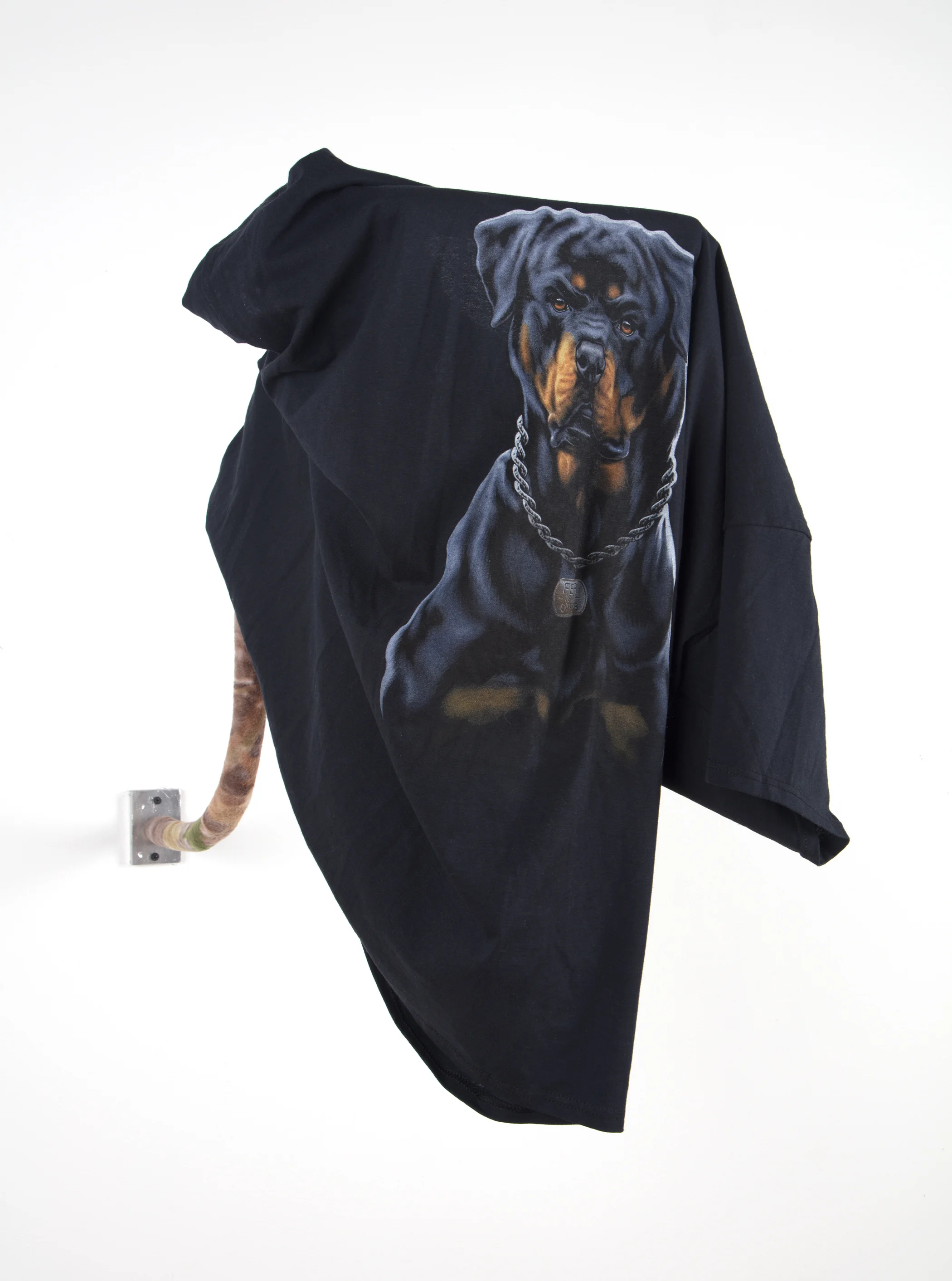 (Fear is for Others) t-shirt, aluminum, real tree camo fabric, hardware