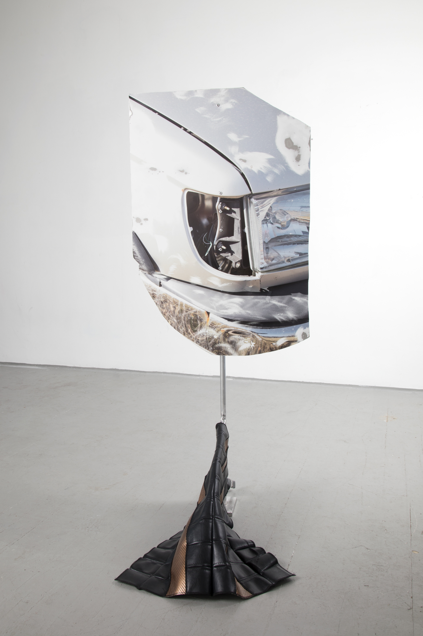 Faux 4X4, 2018 vinyl, aluminum, faux leather, snake print leather, urethane paint, rivets, clamp