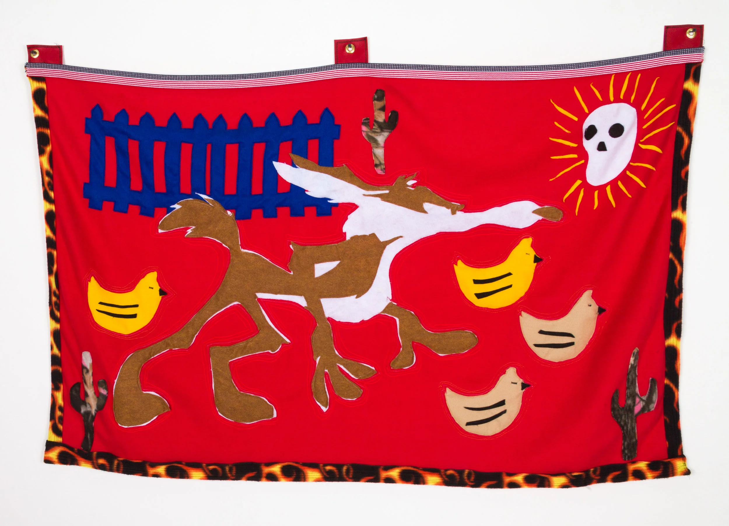 Coyote y Pollitos, 2019 textiles, hardware 40x58 inches