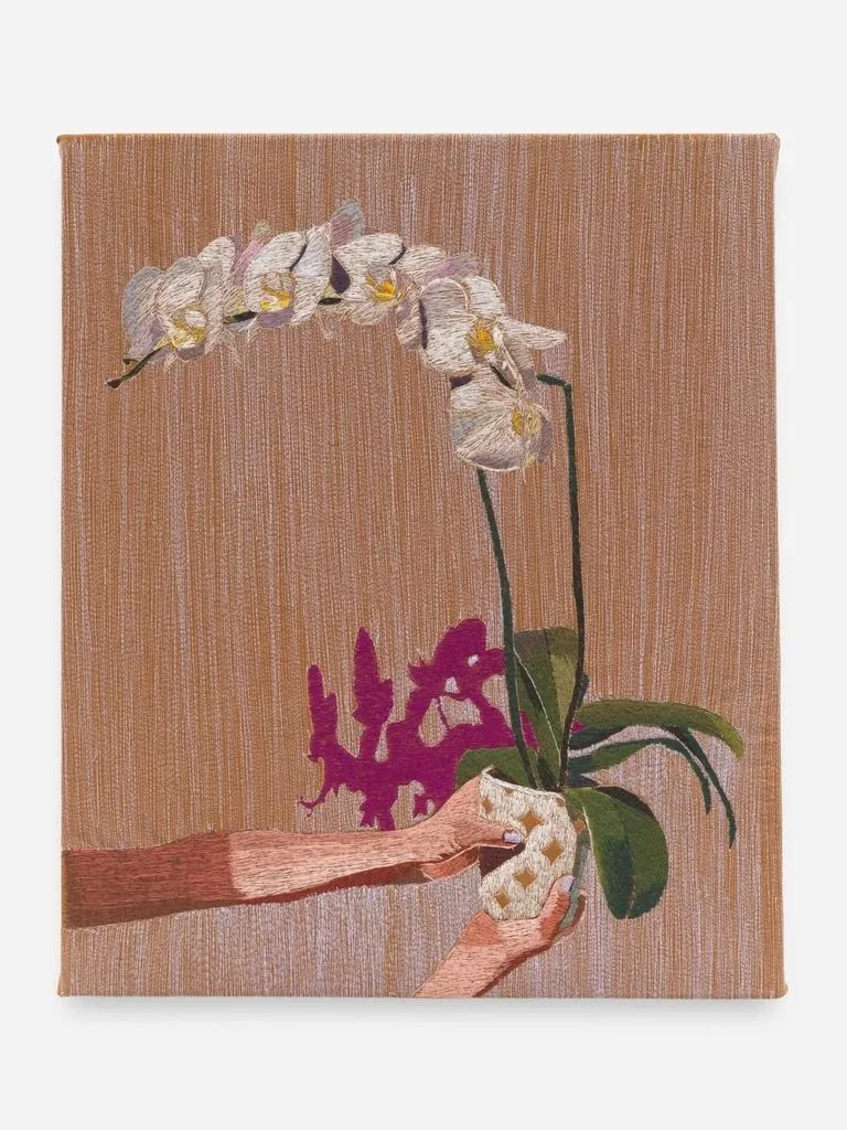  “Guardian of Orchids (mom)”, 2026  20x24 inches  thread on brown canvas 