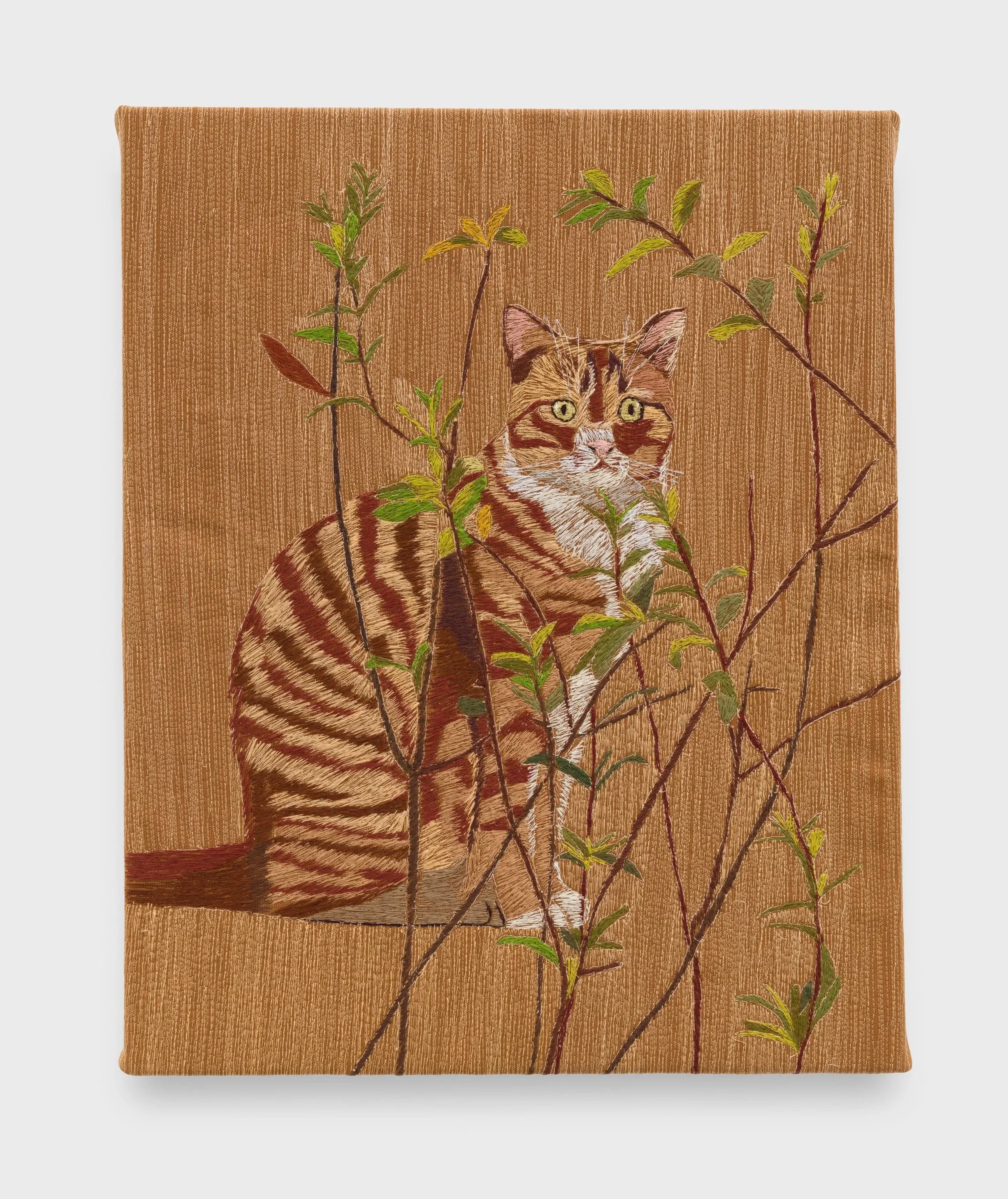  “My Neighbor Sandy/ Wildcat”, 2026  16x20 inches  thread on brown canvas 