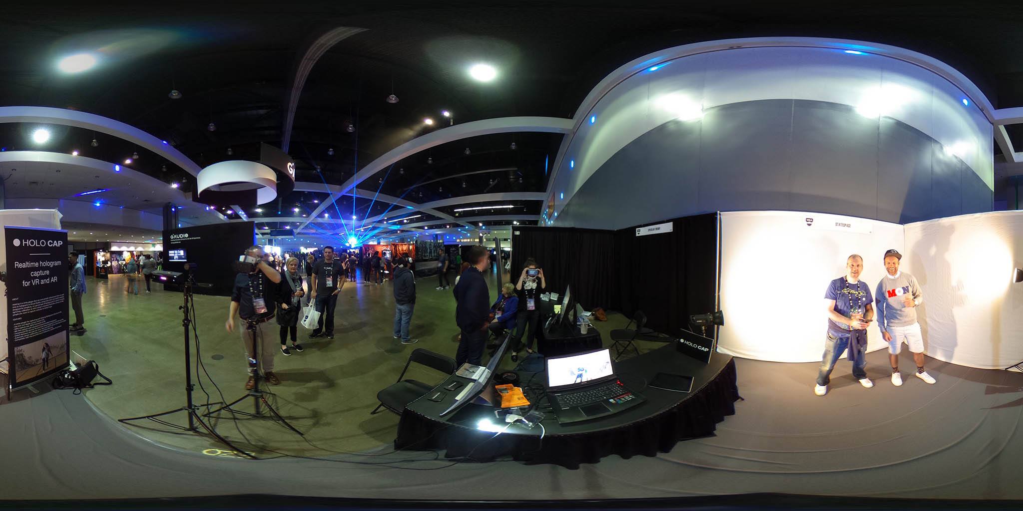 The HoloCap booth at VRLA 2017 with yours truly and Peder Børresen of HoloCap being captured in real-time while Stian Børresen of HoloCap watches in VR.