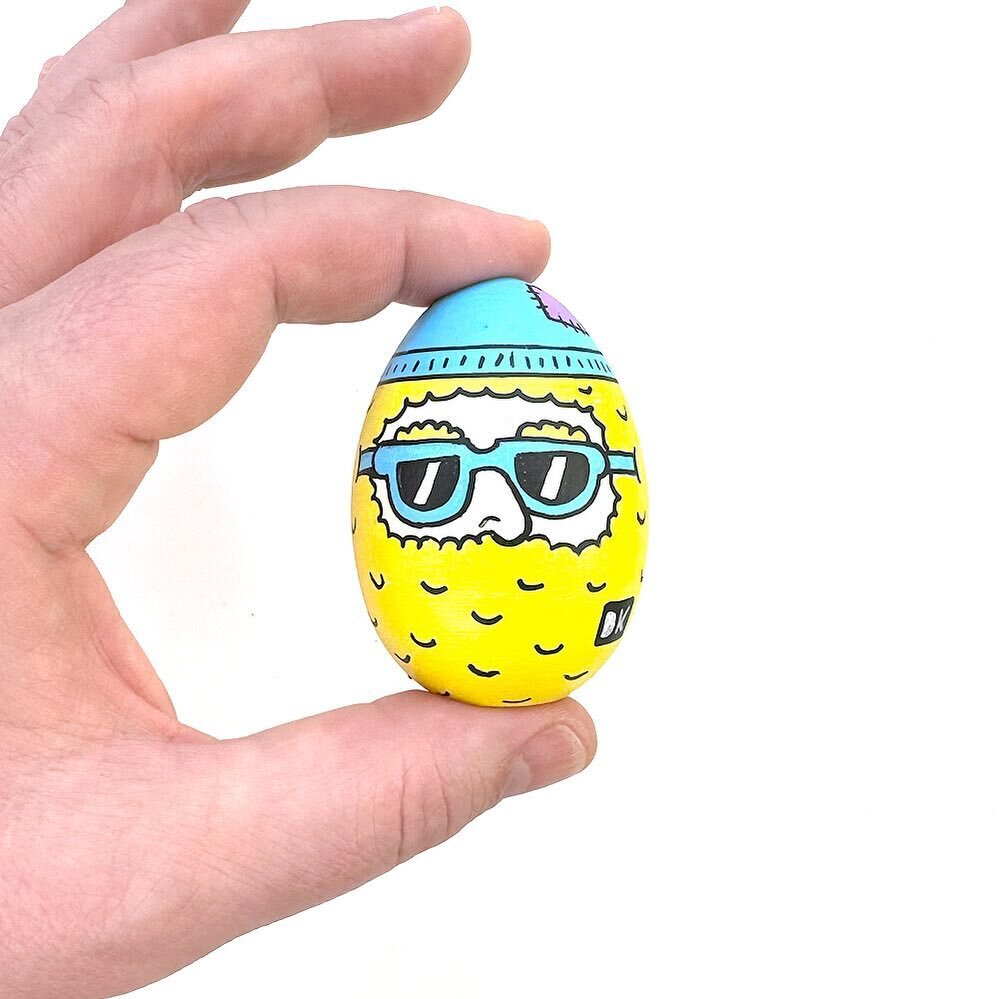 Yellow Beard Dude Egg - solid wood and hand painted. #eggprize #design #eggart #egg #beard #sunglasses #DK #illustration #shopsmall #eggs
