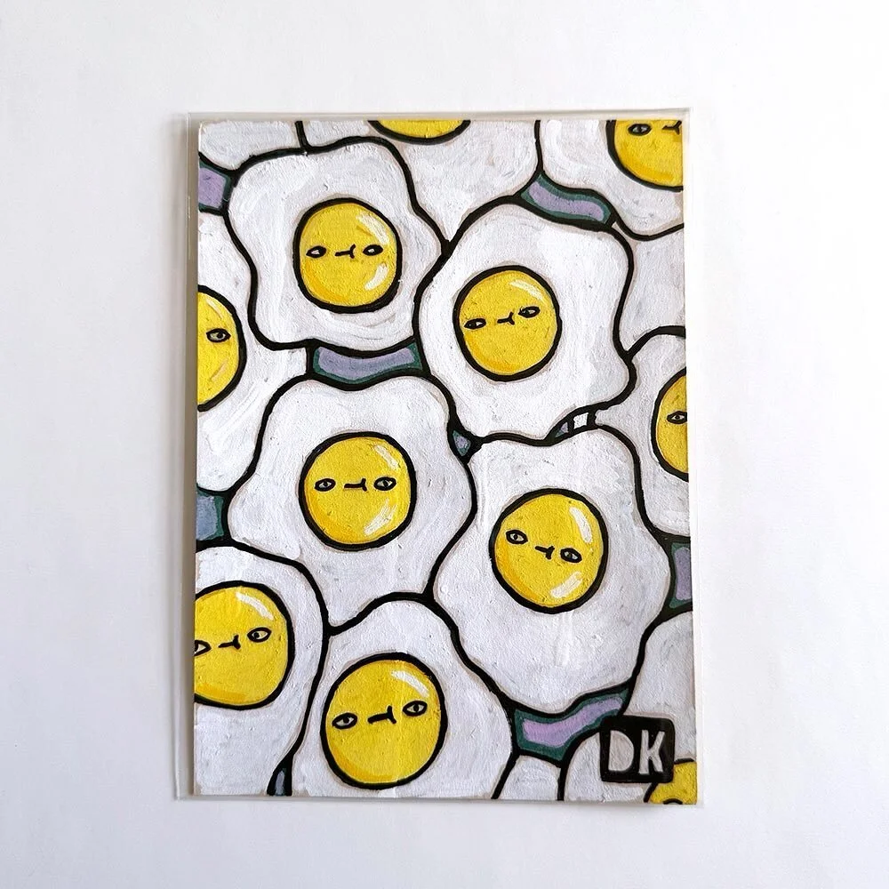 More Eggs Please - 5x7 hand drawn illustration. In the shop and one of a kind. #illustration #eggs #DK #egg #yolk #pattern #drawing #eggprize #faces #breakfast