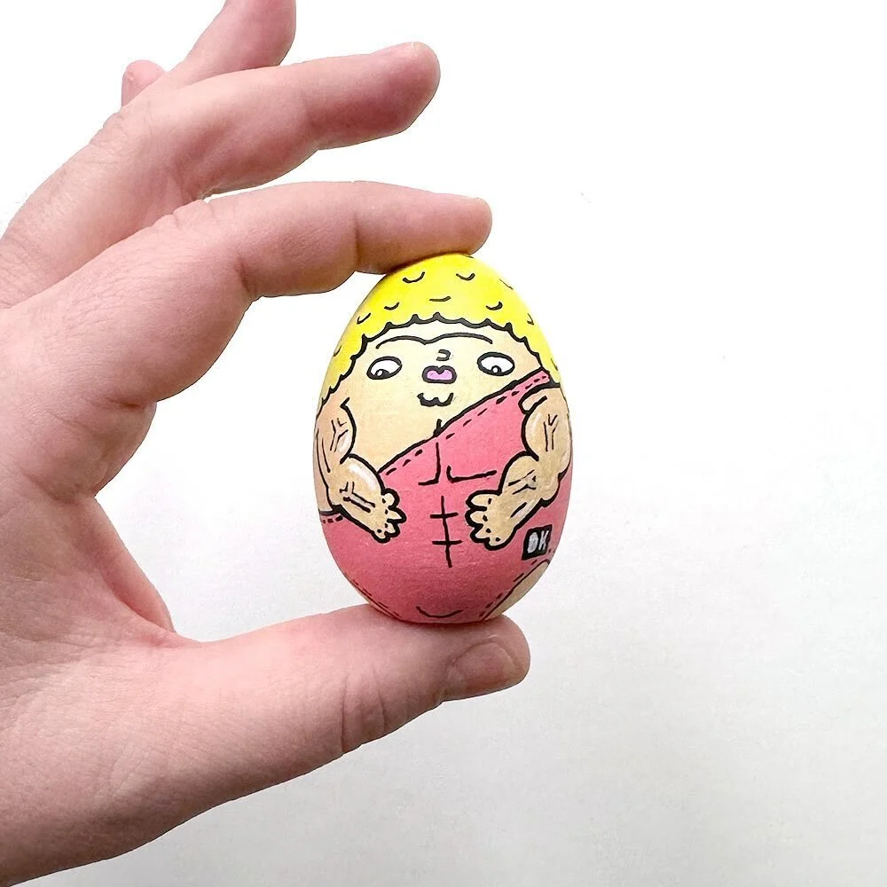 Buff Boy Egg ~ 2.5&rdquo; - available in the eggprize shop. #eggprize #eggart #sculpture #art #egg #design #buff #zacefron #wrestling #strong #muscles #illustration