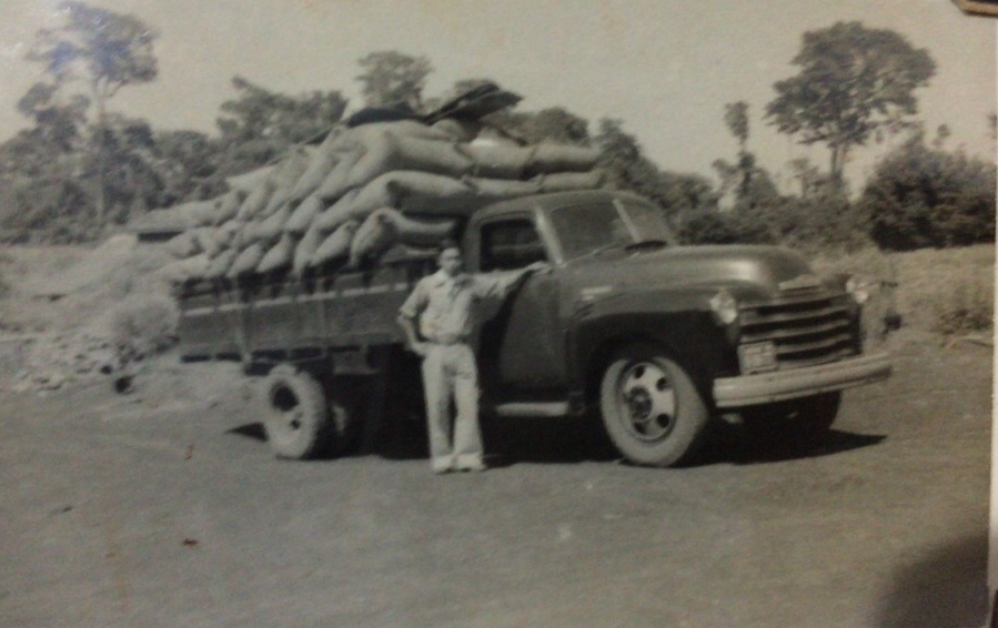 Goro Minami with truck full of coffee bags