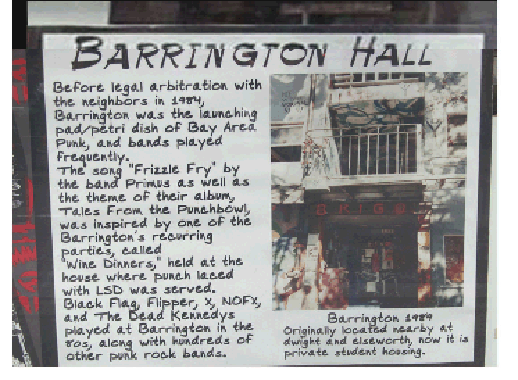 Memoriam to Berkeley's Barrington Hall in the window of Rasputin Records