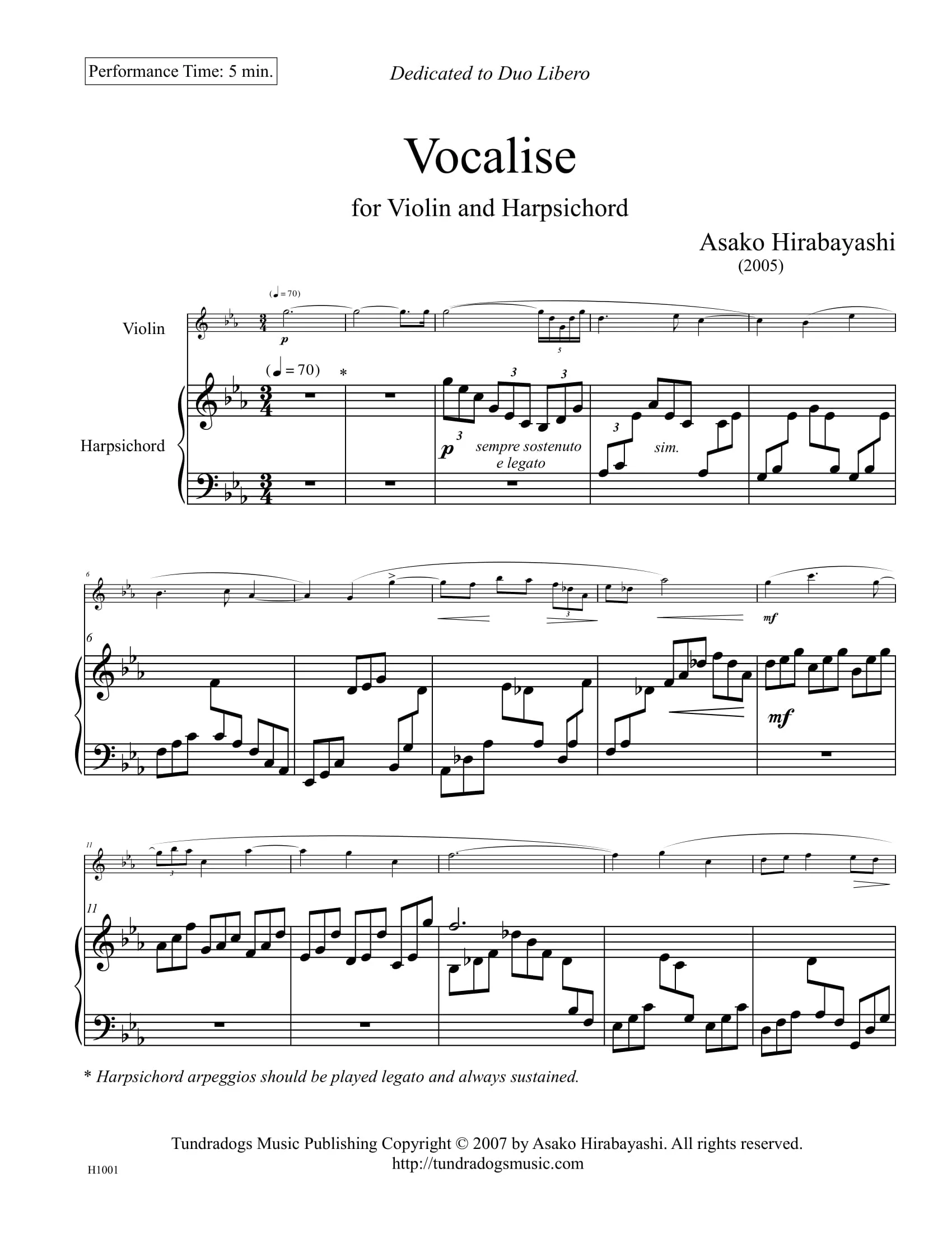 Vocalize for Violin and Harpsichord