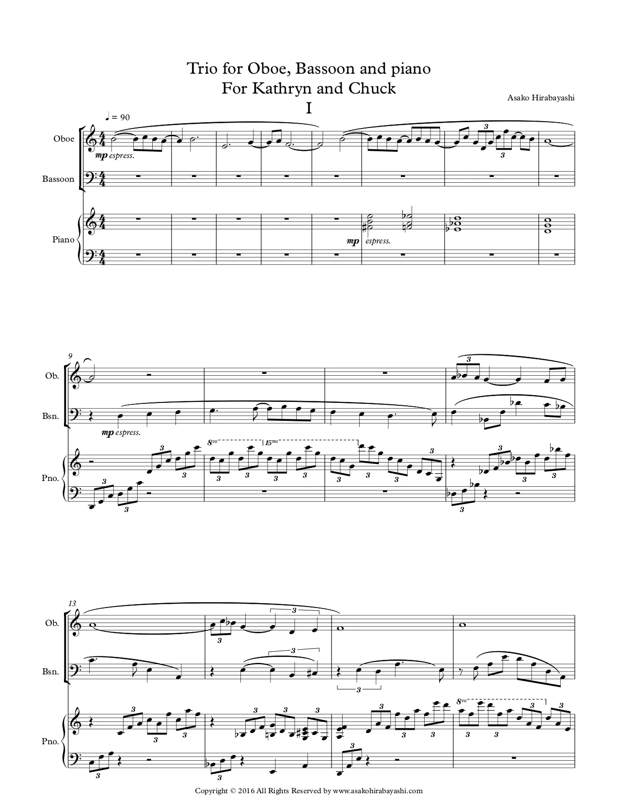 Trio for Oboe, Bassoon and Piano — Asako Hirabayashi