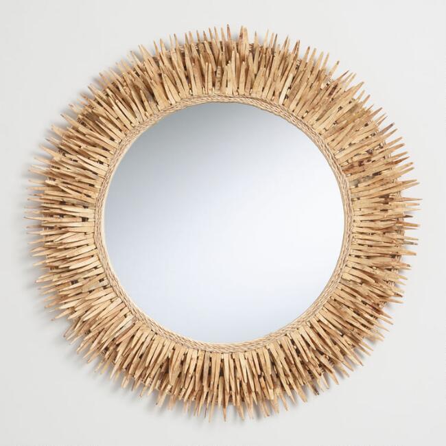 Round Coconut Shell Mirror, $150