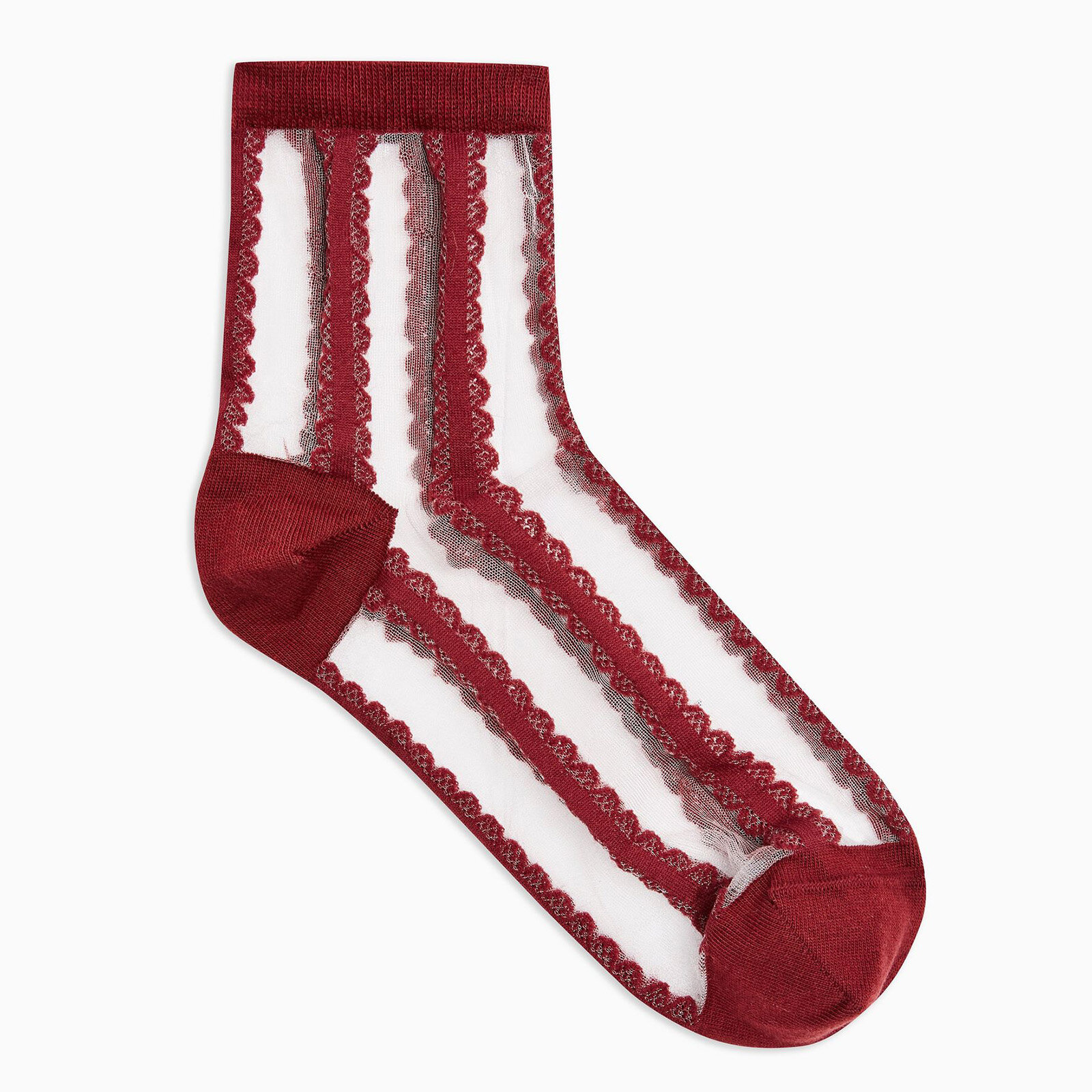 Burgundy Scallop Mesh Socks, Topshop, $6