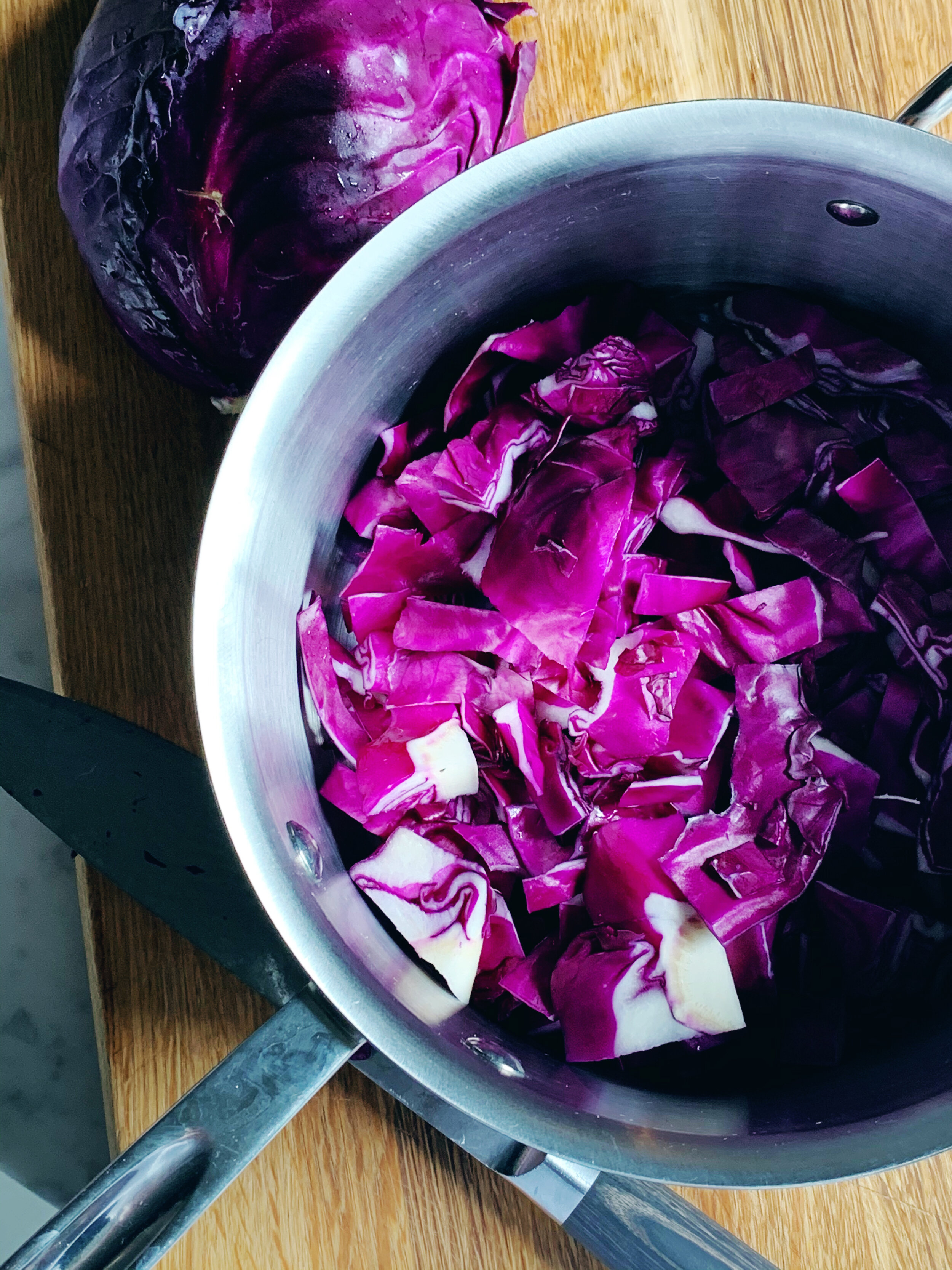 chop whole cabbage and add to pot