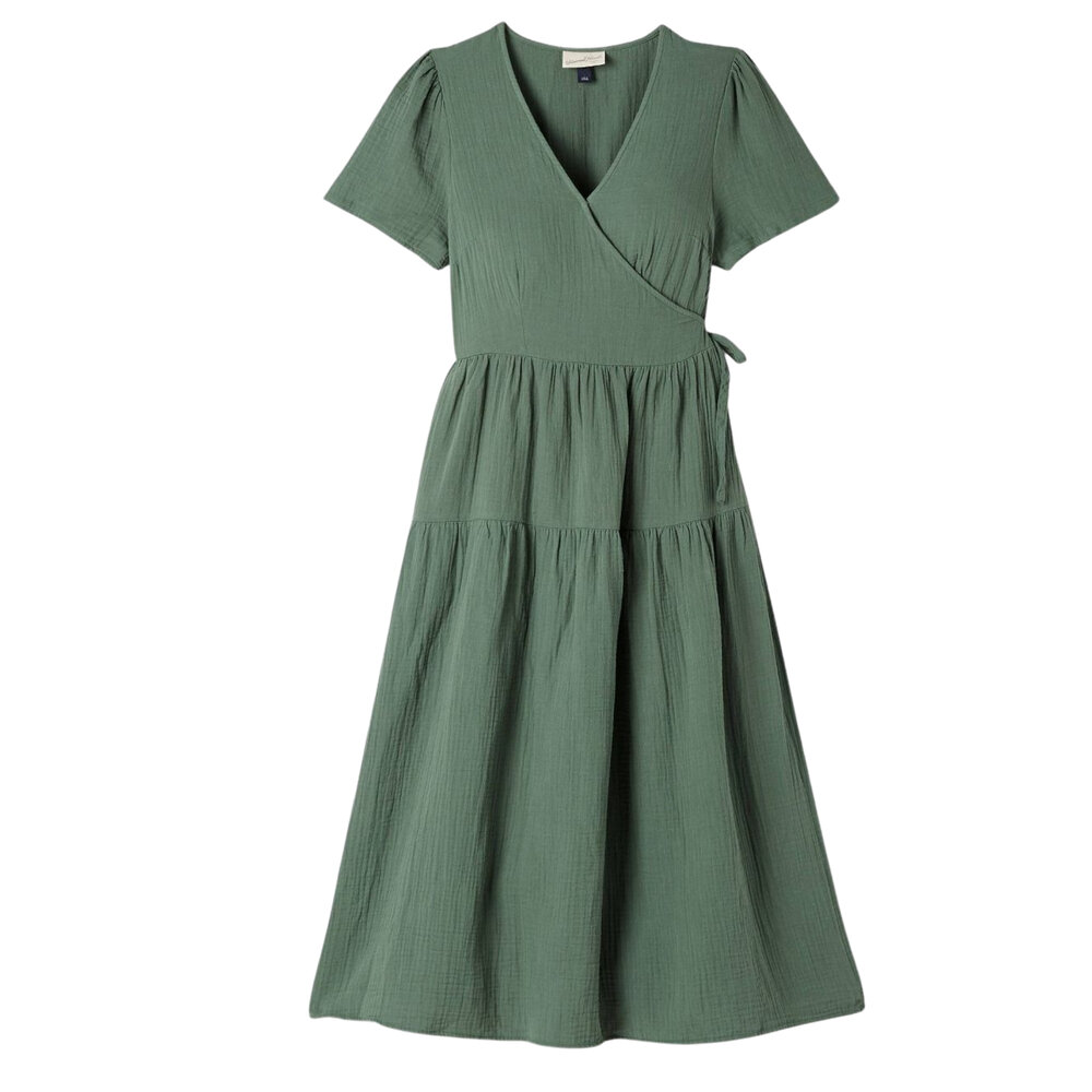 slim fit dress slacks Agua Bendita x Target Green Floral Smocked Bodice Tie Sleeve Dress- Si –  The Saved Collection main image 0