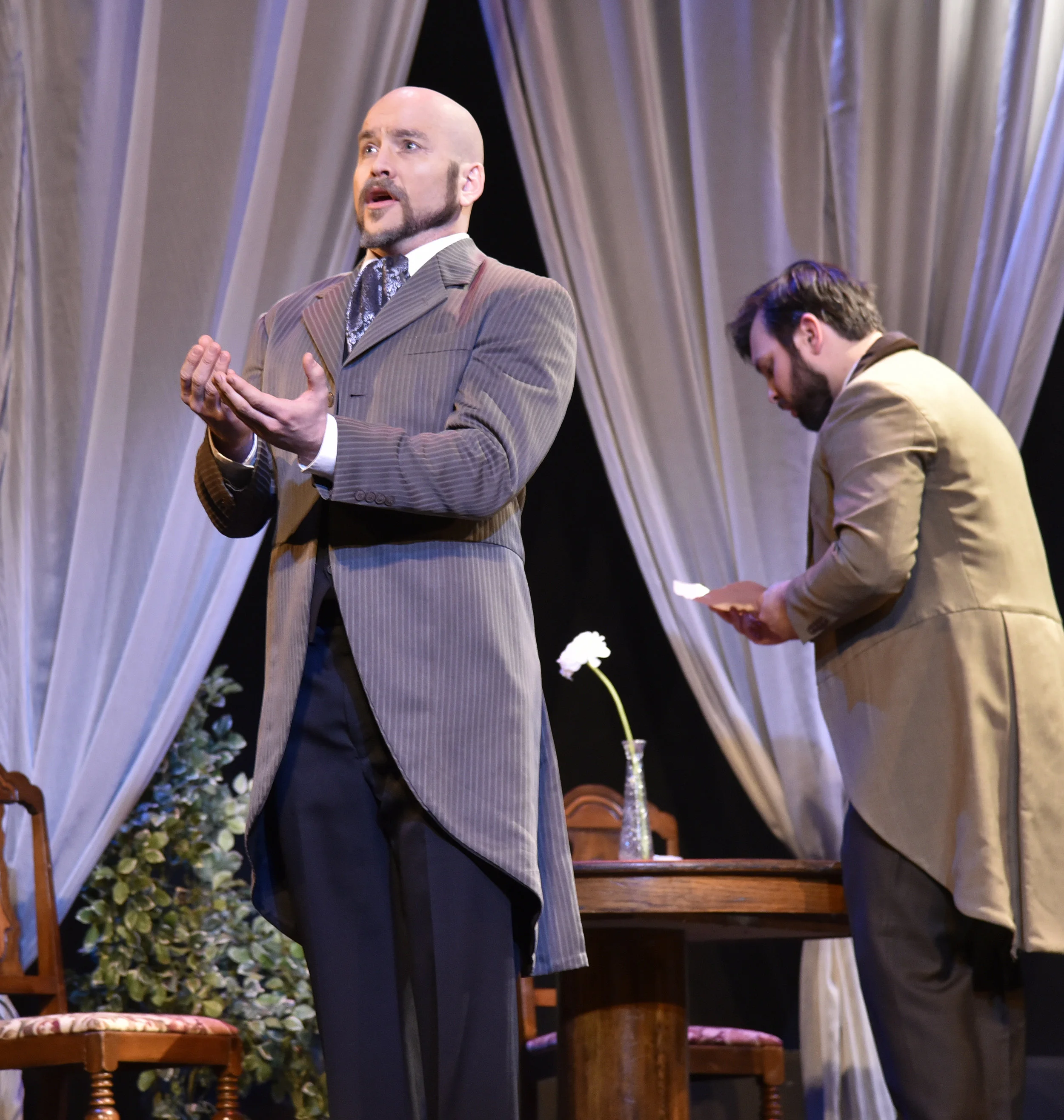  Tom Sitzler and Sam Schlievert in  La Traviata. &nbsp; Costumes by Becky McGuigan. &nbsp;Photo by Wendy Mutz. 