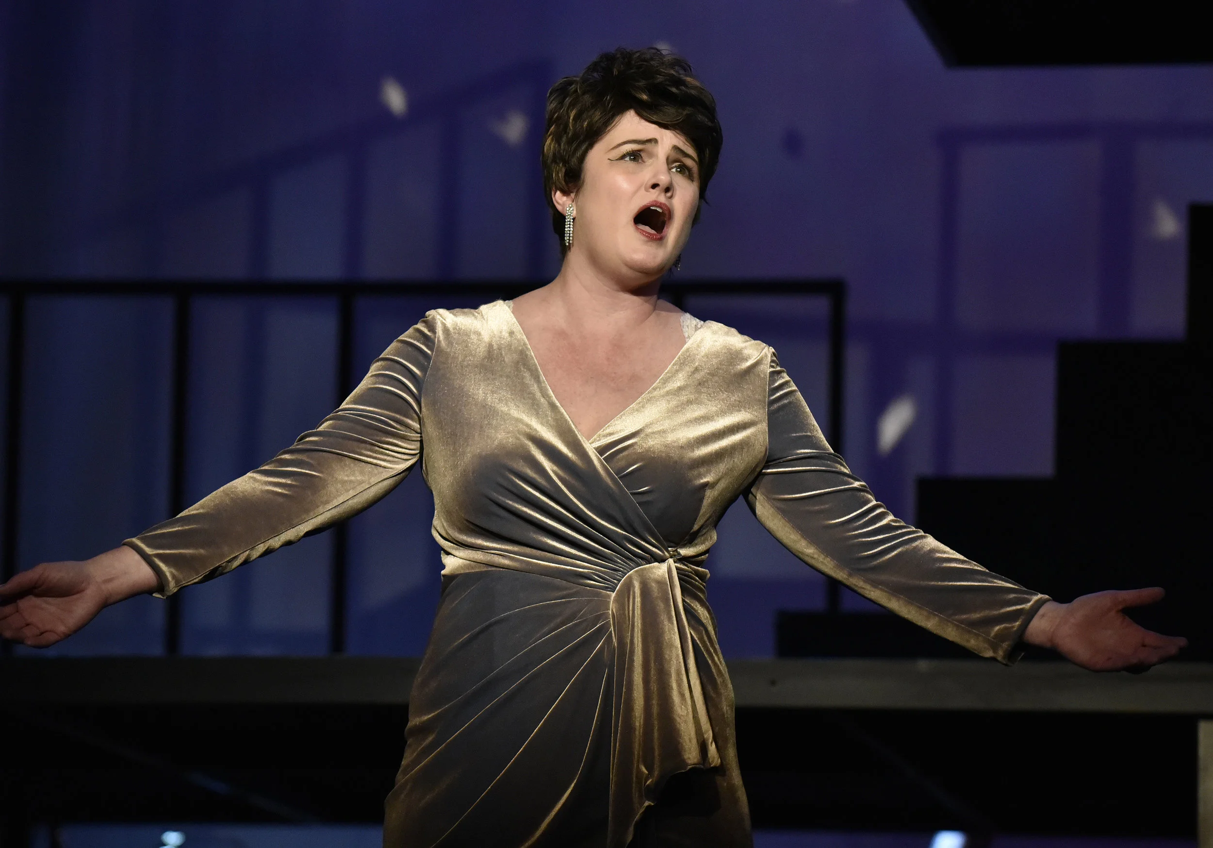  Part I, Scene 2: 1986 from  Three Decembers  by Jake Heggie Madeline: Catherine McDaniel  Stage Director: Rob Glaubitz Costume Designer: Dana Brown Scenic and Lighting Designer: Scott Hynes  Photography by Wendy Mutz Photography Used by Permission 