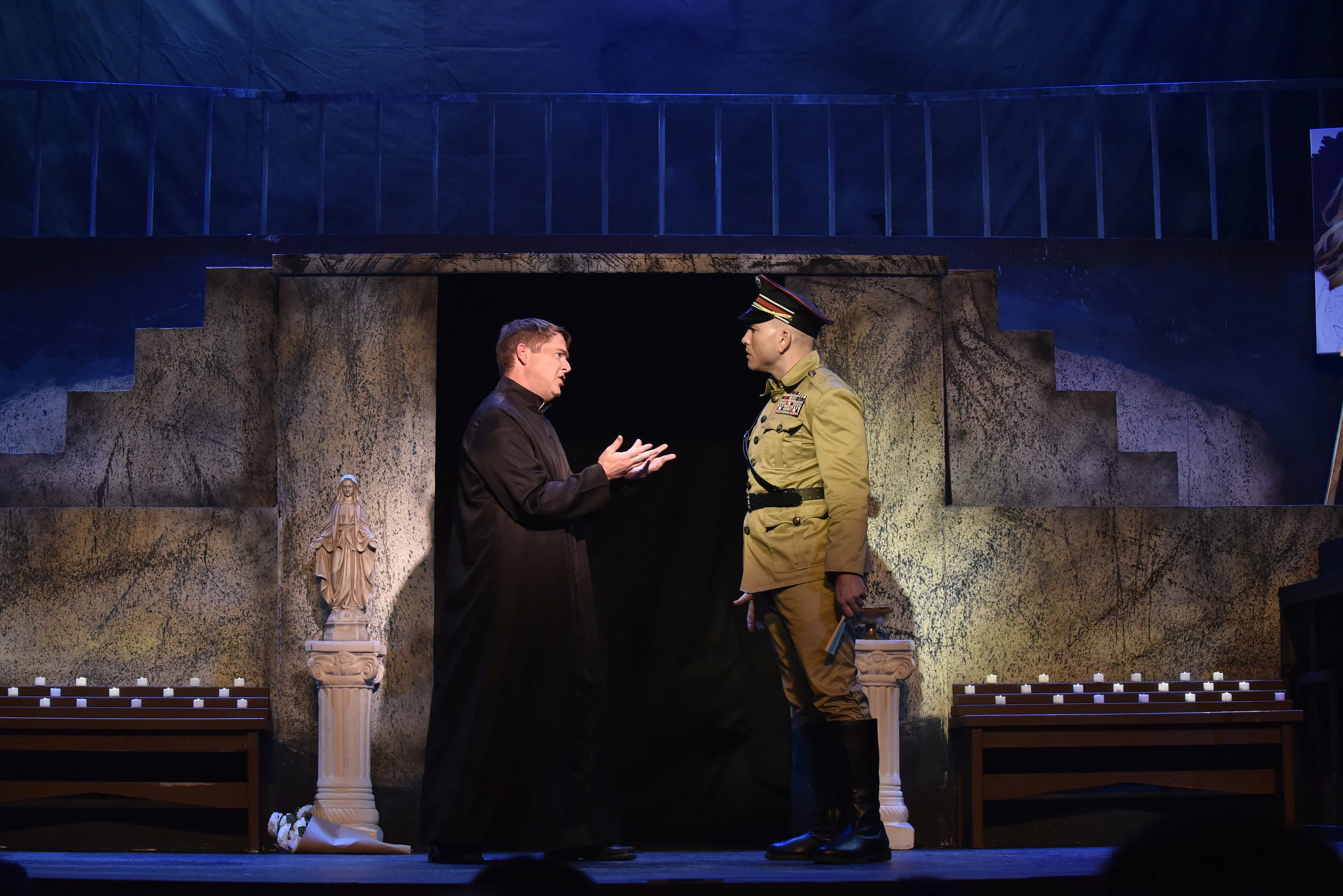  Act I of  Tosca  by Giacomo Puccini Sacristan: Kevin Eckard Scarpia: Tom Sitzler  Stage Director: Rob Glaubitz Costume Design: Becky McGuigan Scenic and Lighting Design: Scott Hynes Photography by Wendy Mutz Photography 