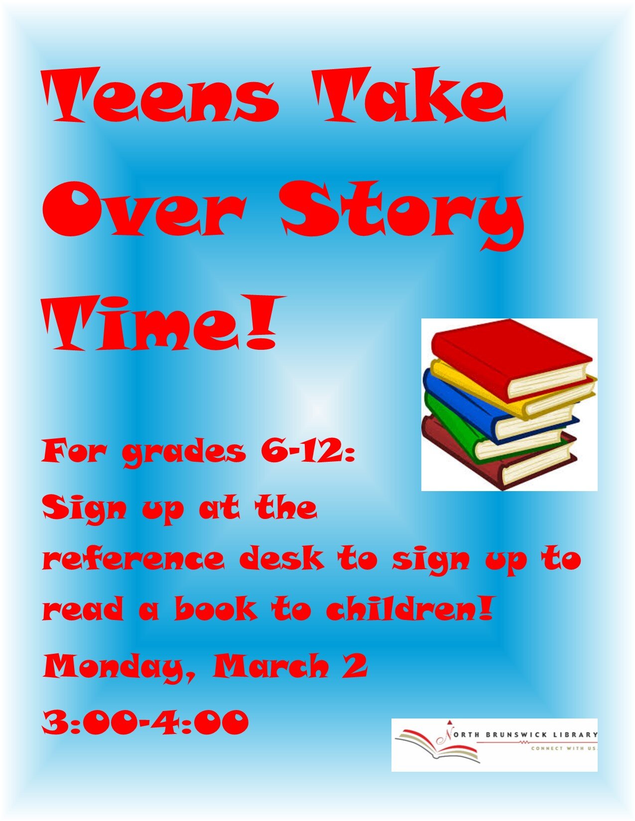 Teens Take Over Story Time North Brunswick Public Library