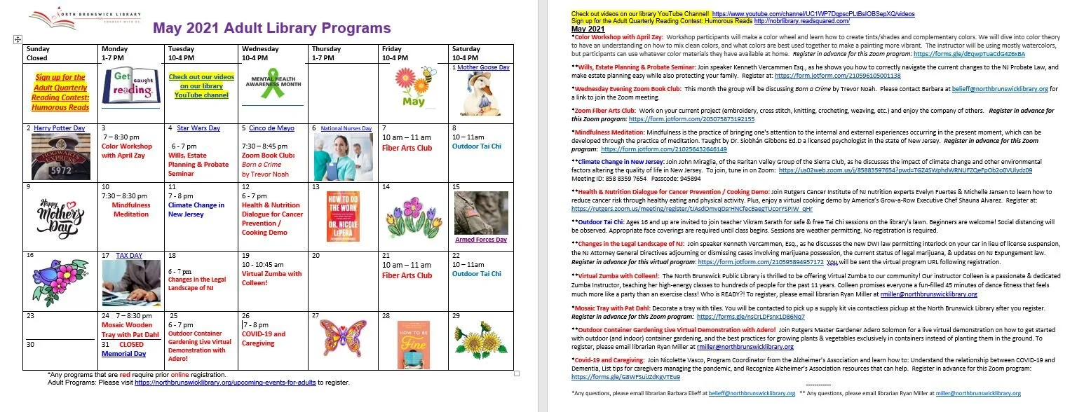 May 2021 Adult Library Programs