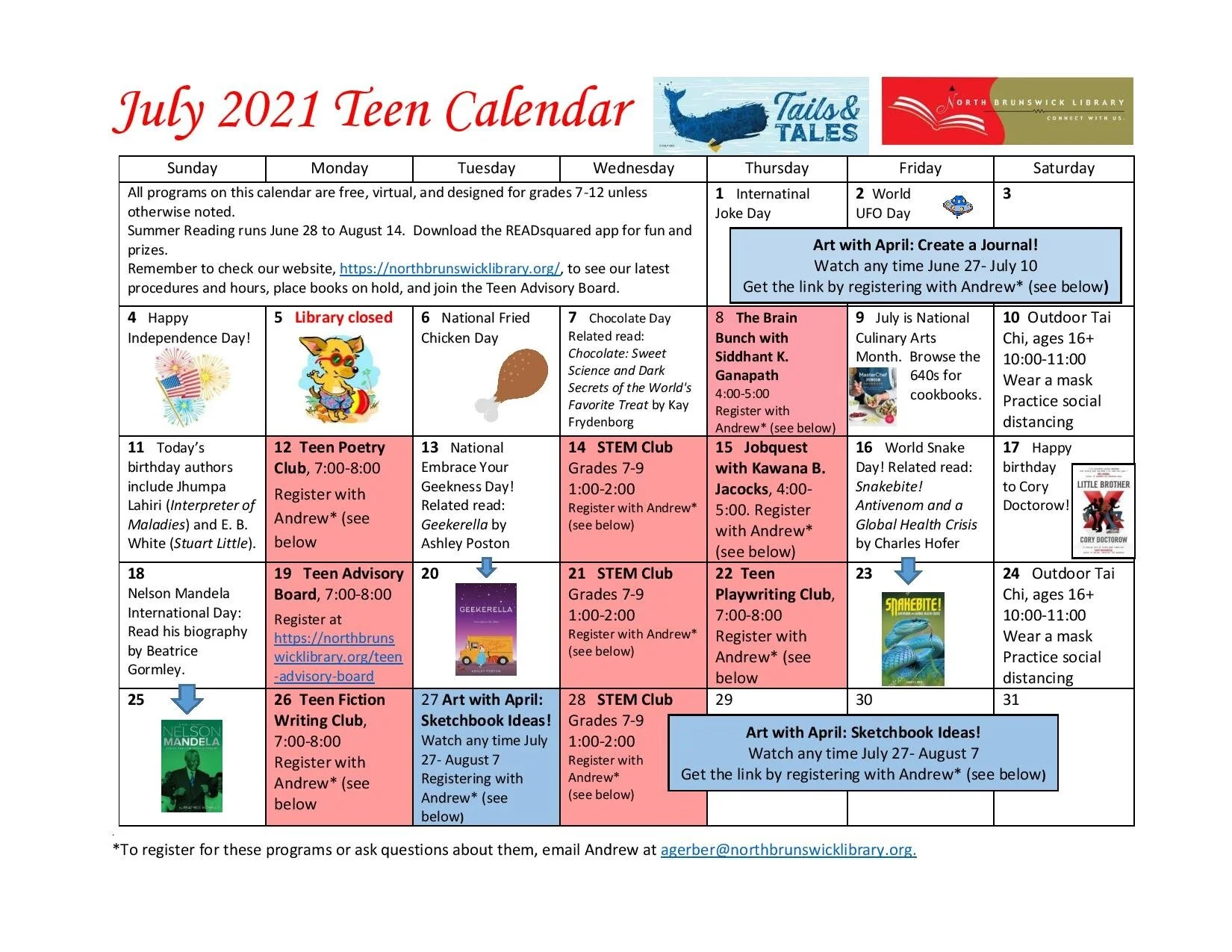 July 2025 Teen Calendar — North Brunswick Public Library