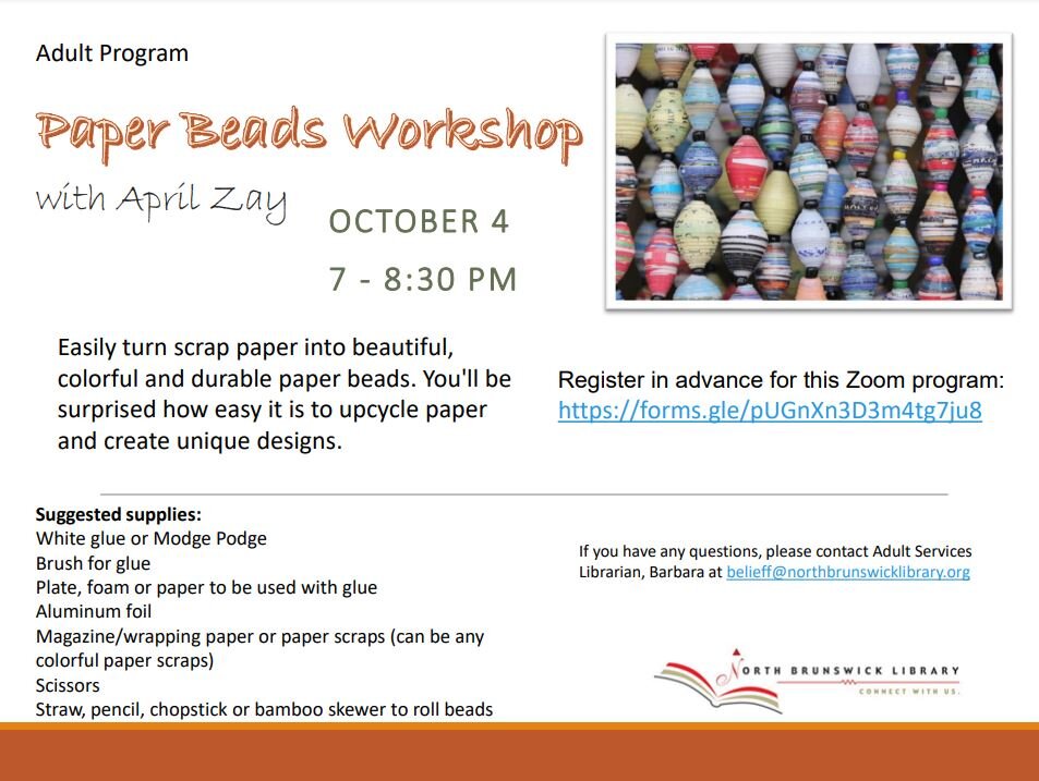 Paper Beads Workshop with April Zay — North Brunswick Public Library