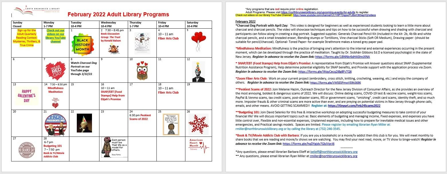 Adult Programs- February 2022