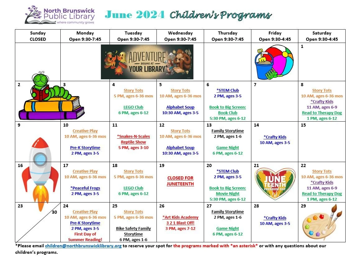 Children's Programs June 2024 Calendar