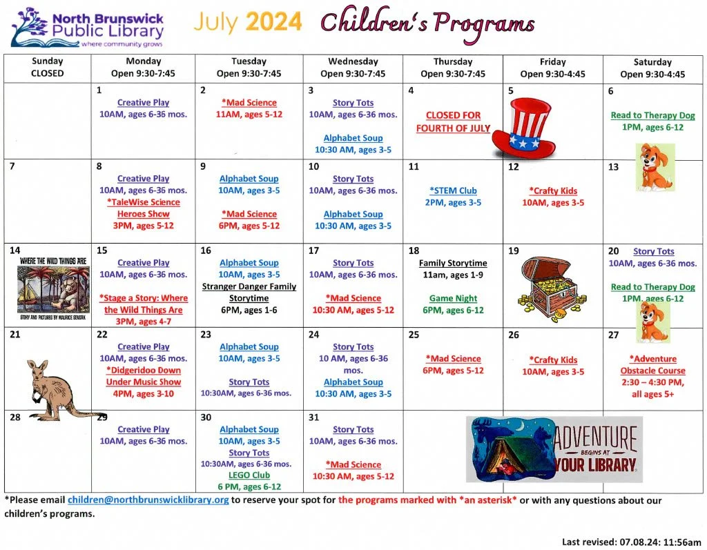July 2024 Children's Programming Calendar