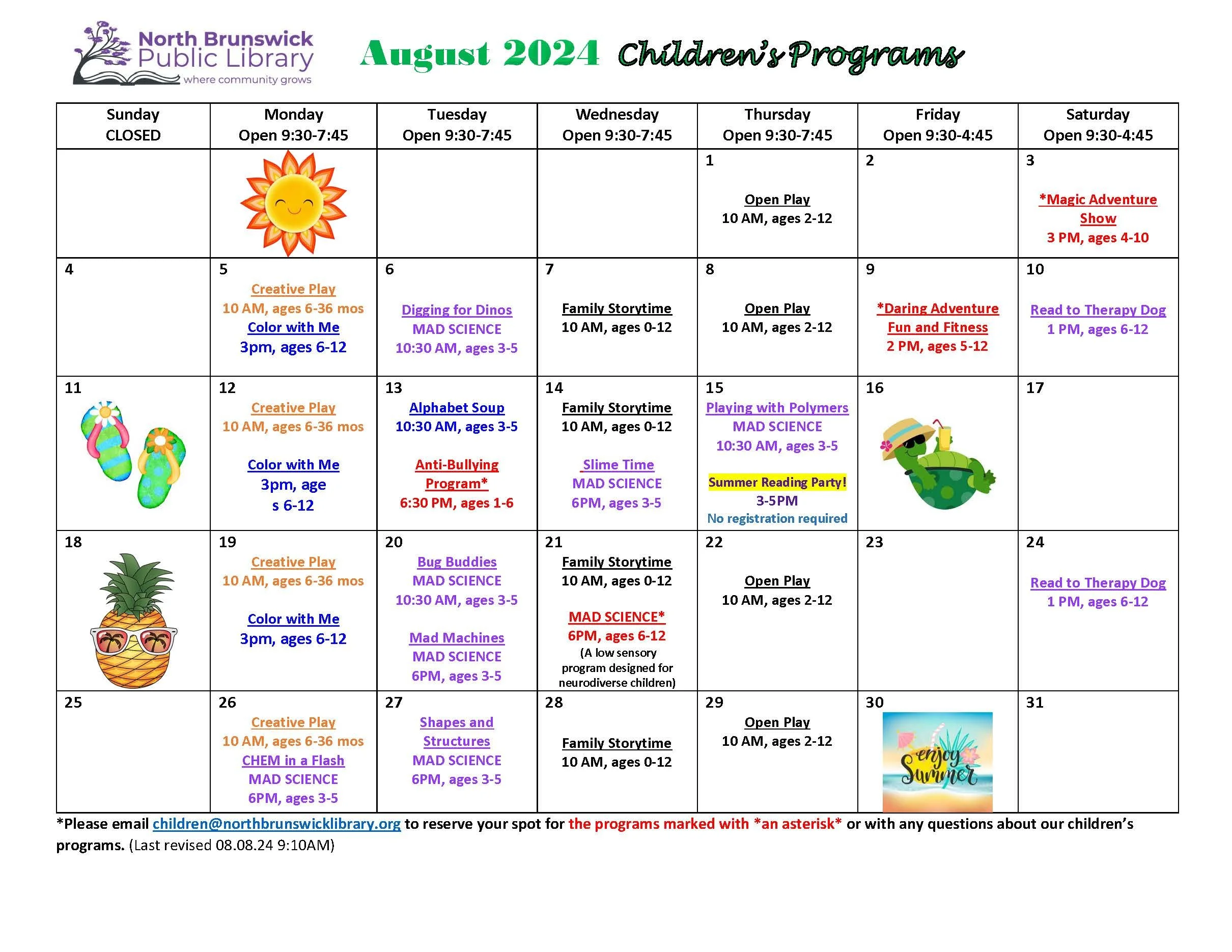 August 2024 Children's Library Programs