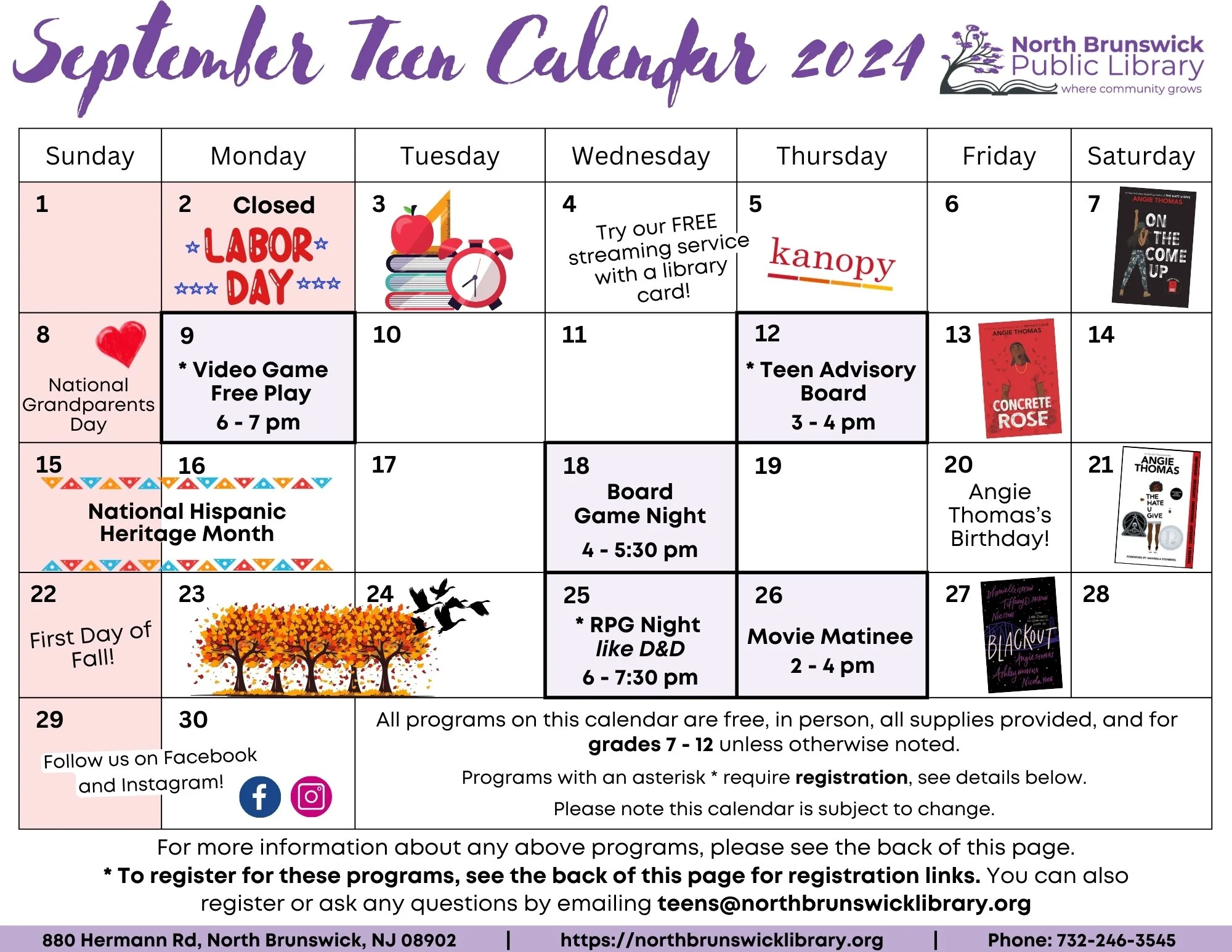 September 2024 Teen Library Programs