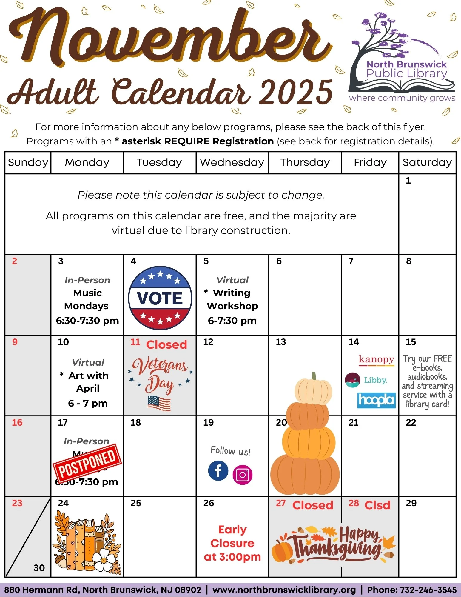 November Adult Calendar 2025