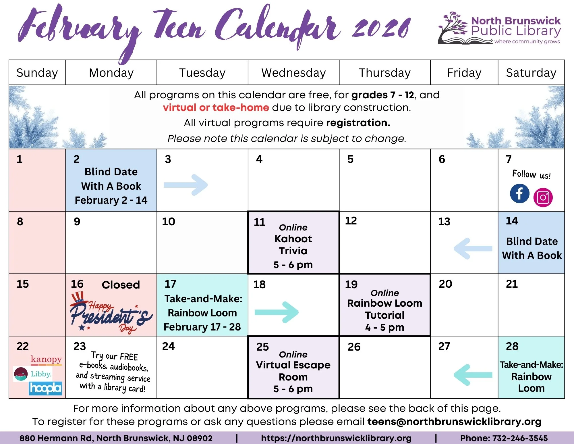 February Teen Calendar 2026